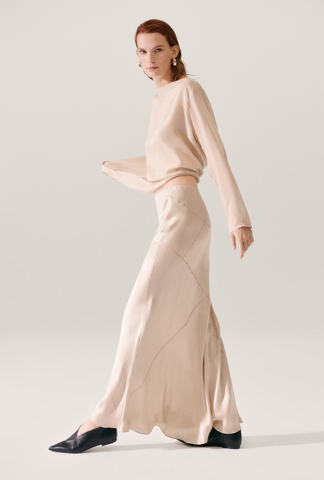 Splice Long Bias Cut Skirt Hazelnut