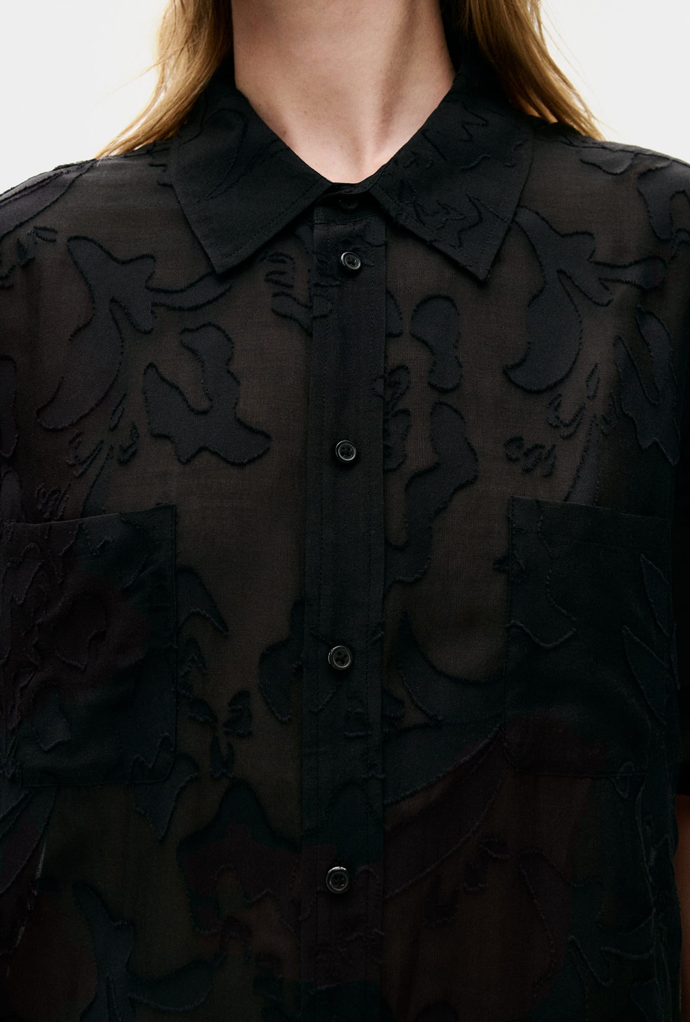 Clip Silk Short Sleeve Boyfriend Shirt Tulipa Black