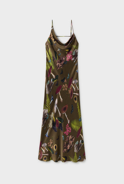silk laundry mushroom dress Carrie Dress Magic Mushroom Dark Earth