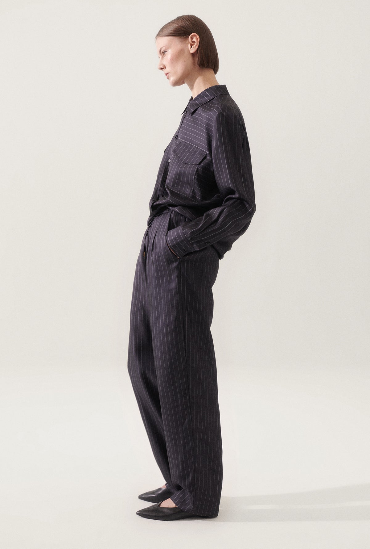 Twill Slouch Pants Pinstripe Black / White