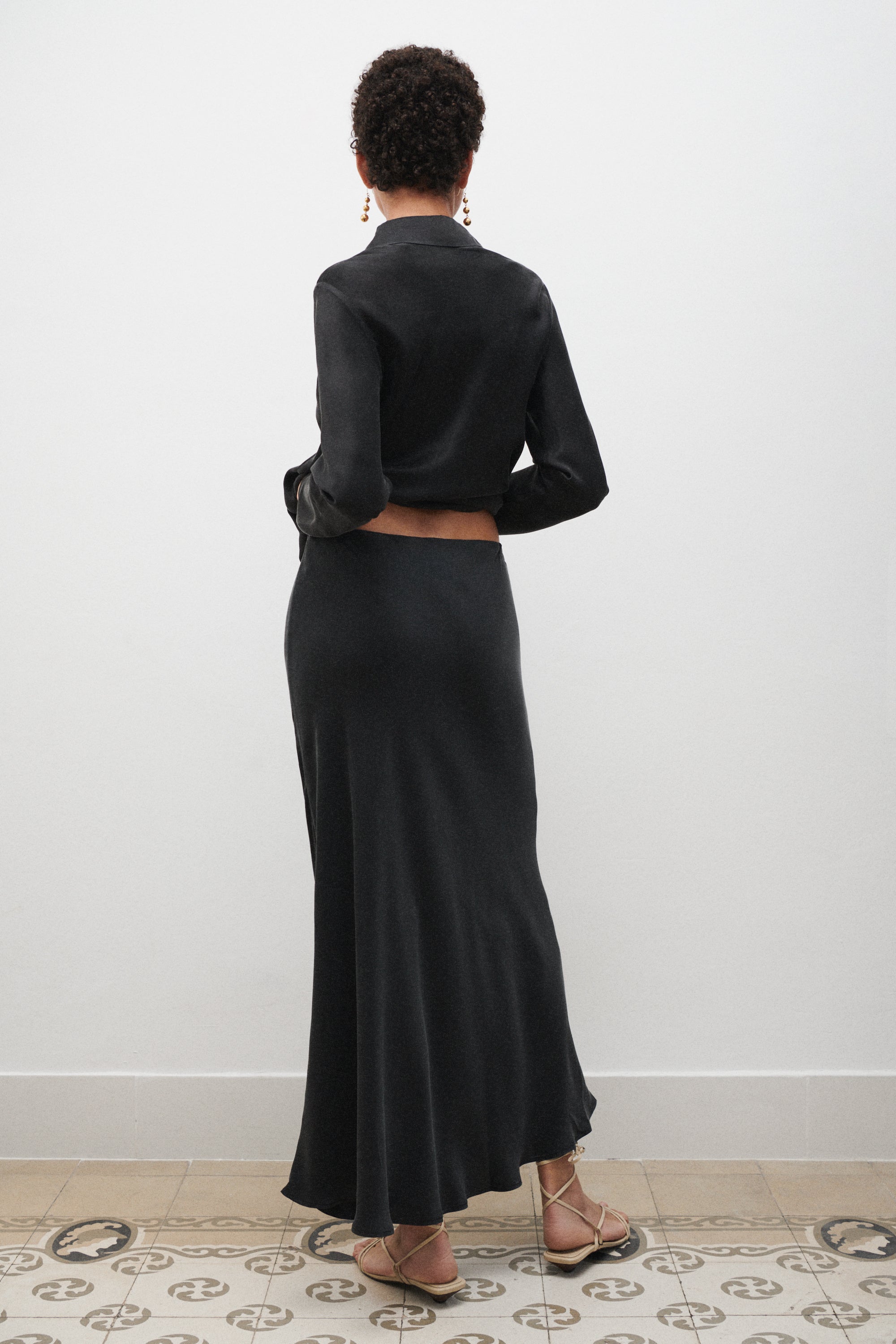 Long Bias Cut Skirt Black