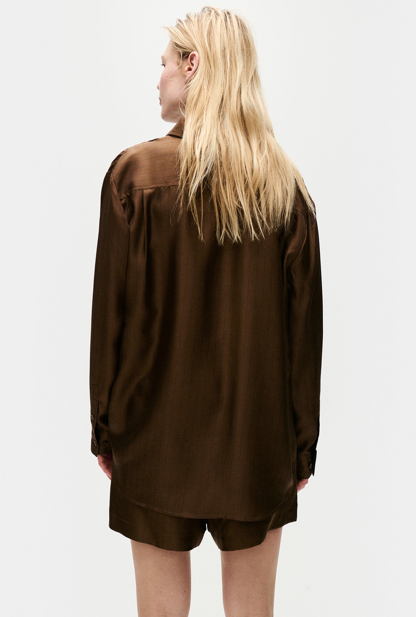 Twill Boyfriend Shirt Dark Earth Pinstripe