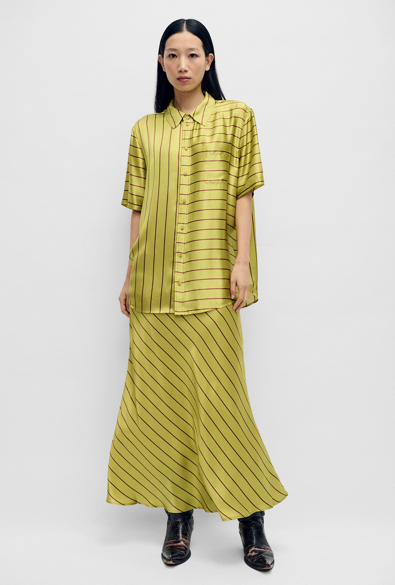Long Bias Cut Skirt Cactus Stripe