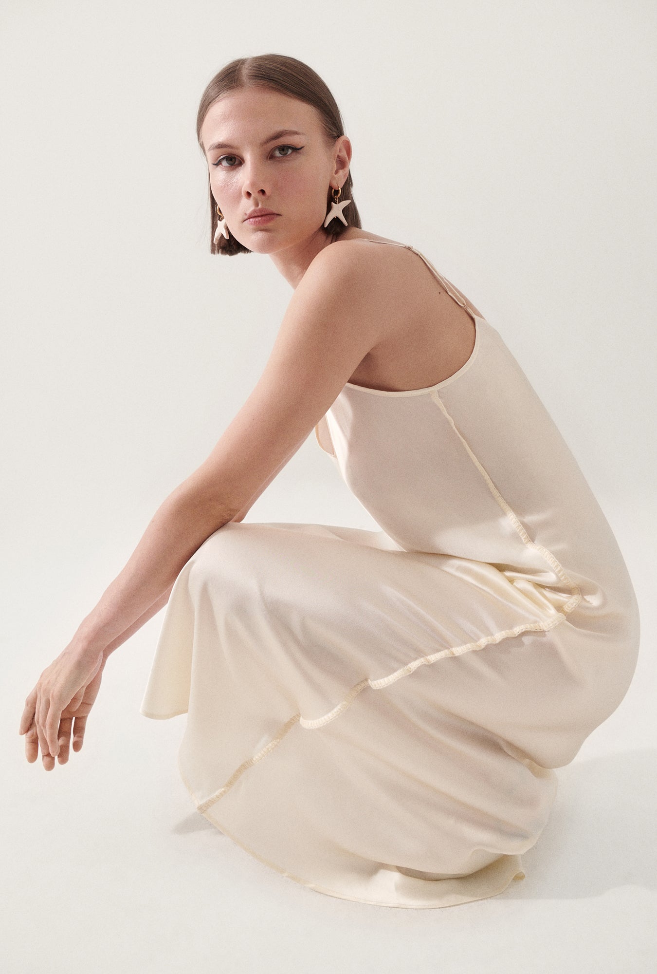 90S Slip Dress Blanket Stitch Off-White