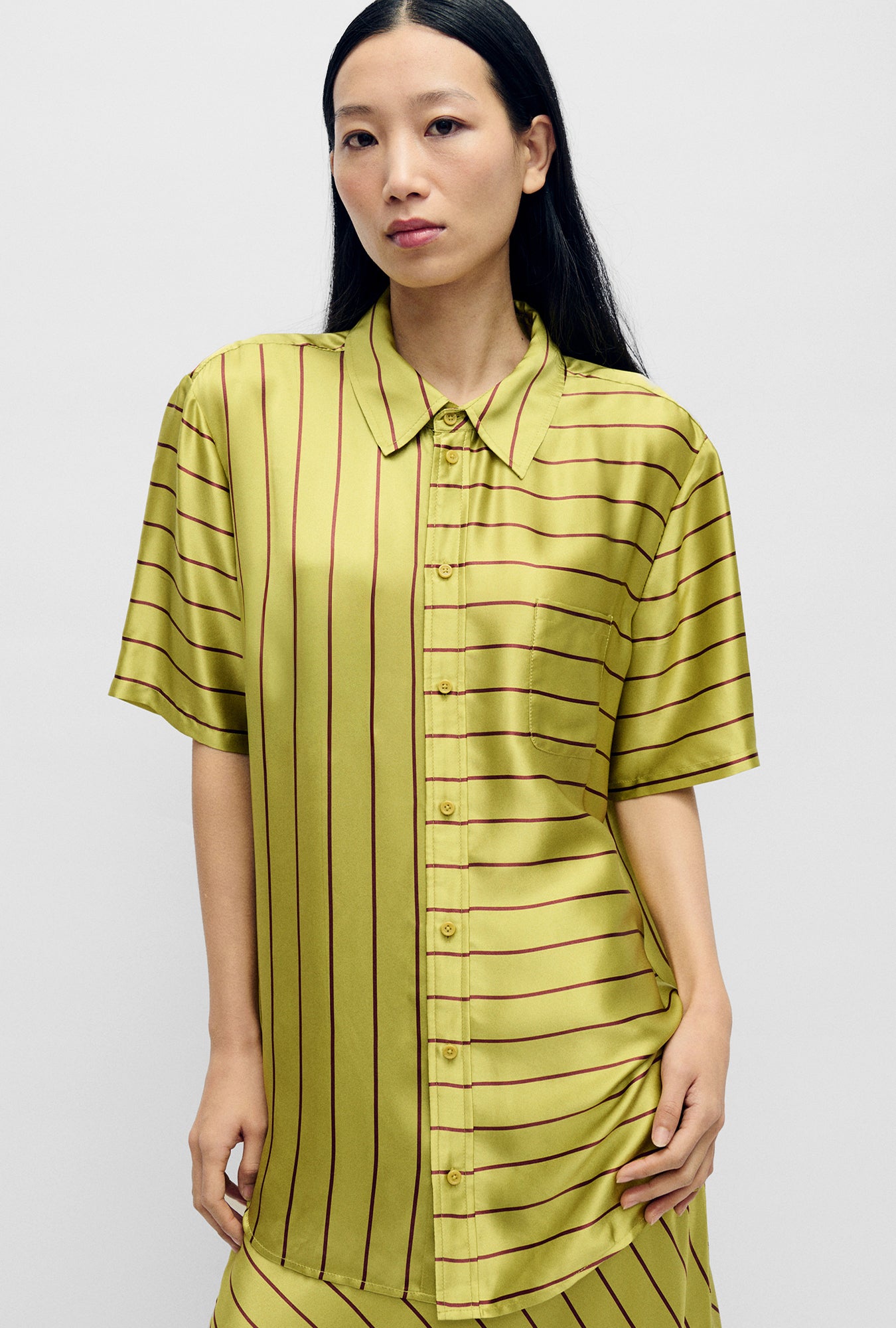 SHORT SLEEVE BOYFRIEND SHIRT CACTUS STRIPE