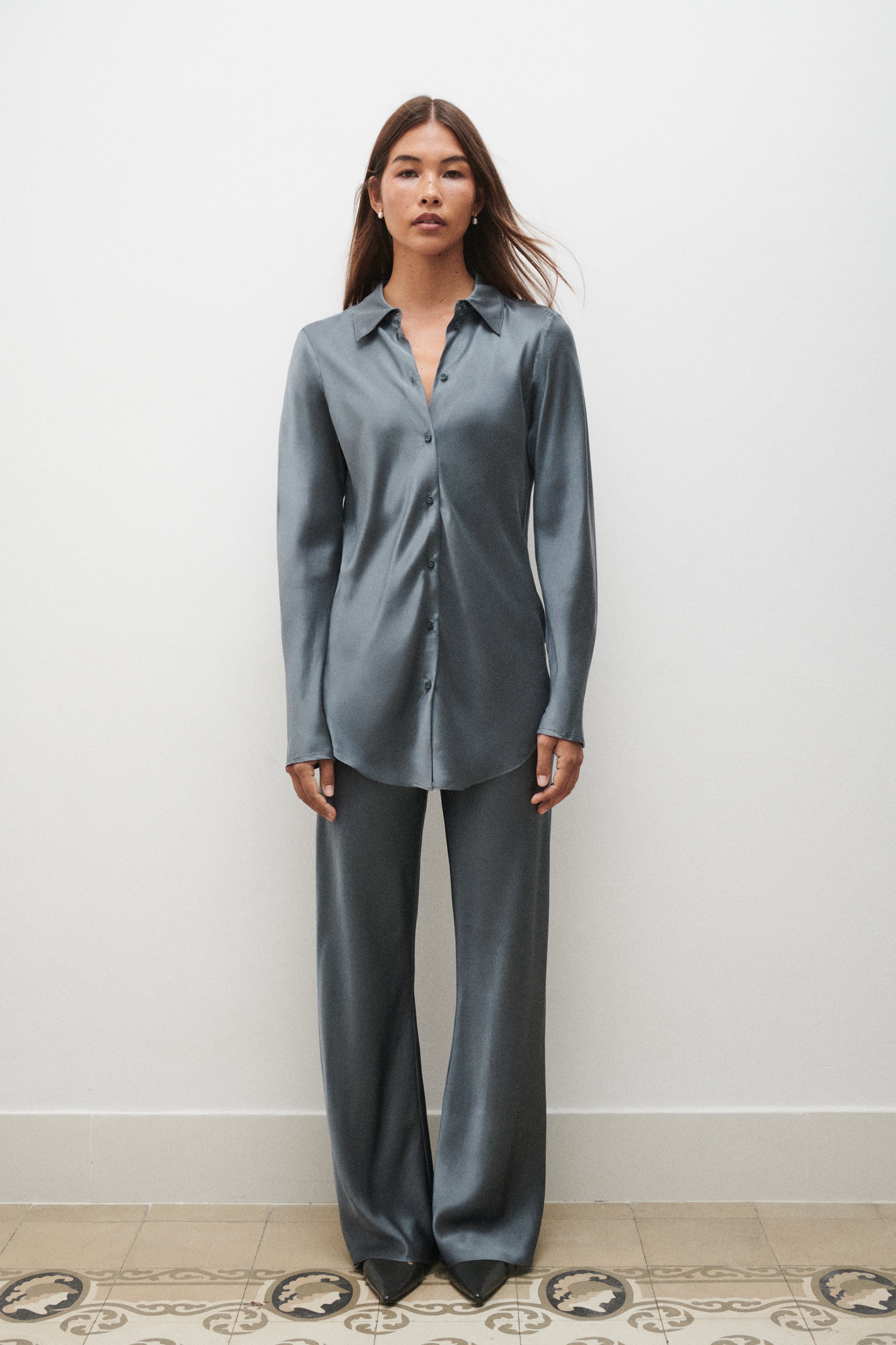 Bias Cut Shirt Slate