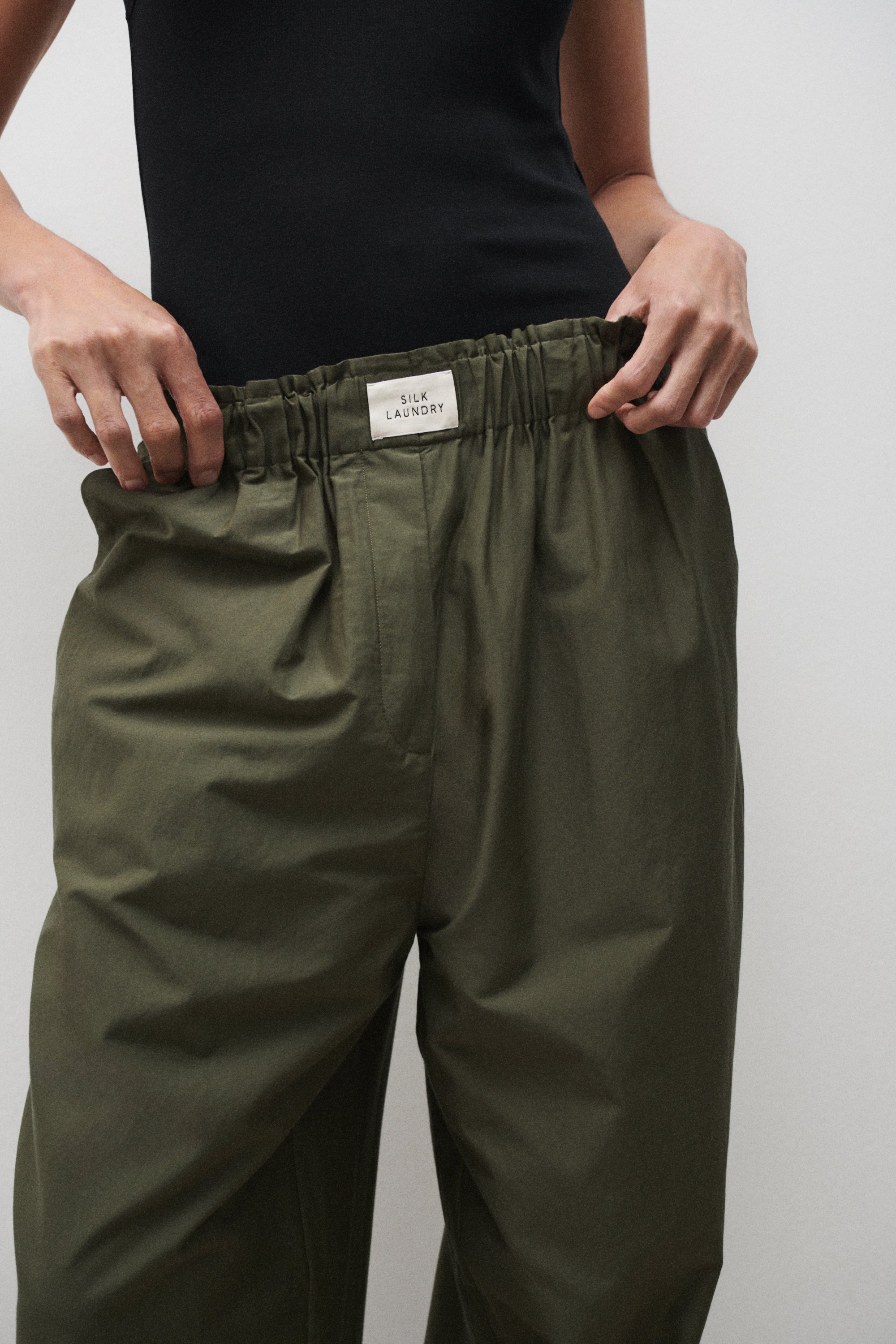 Cotton Silk Paper Bag Pants Pine