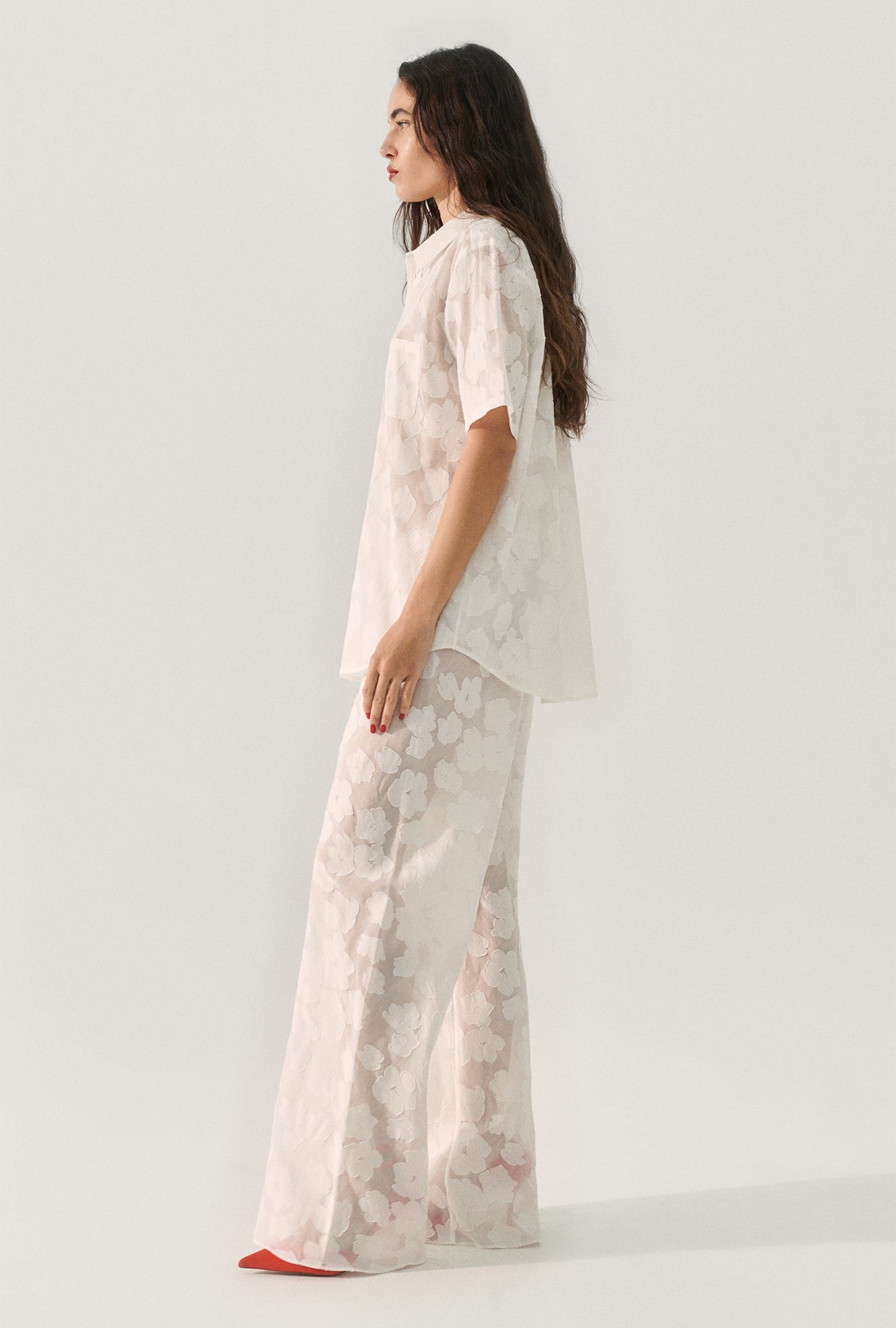 CLIP SILK SHORT SLEEVE BOYFRIEND SHIRT WHITE