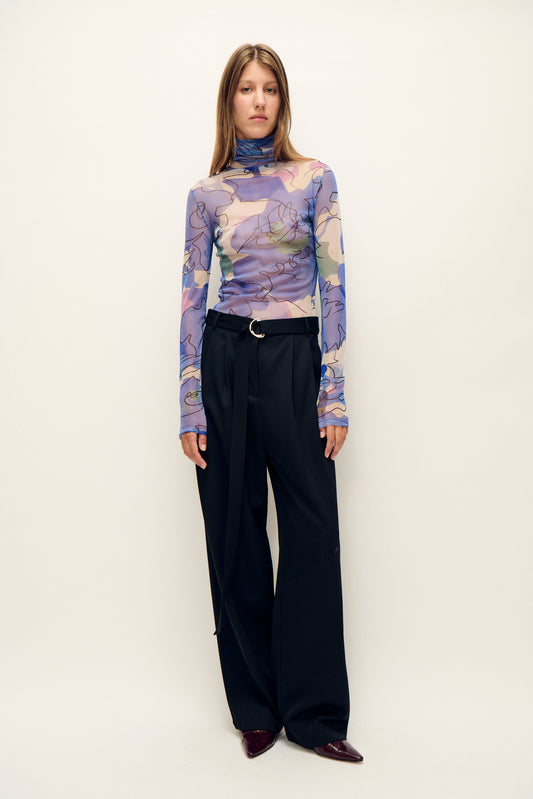 MESH TURTLENECK CORNFLOWER FLORAL