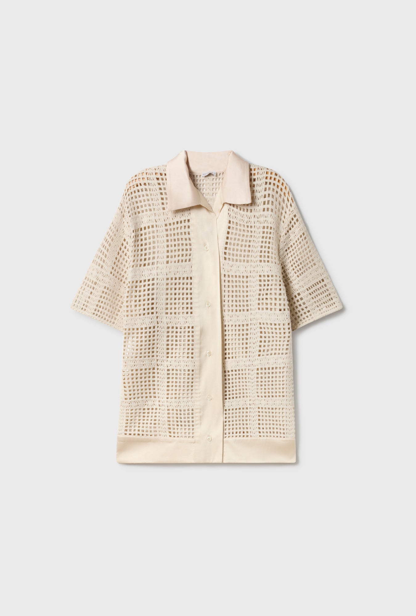 Cotton Grid Grandpa Shirt Natural