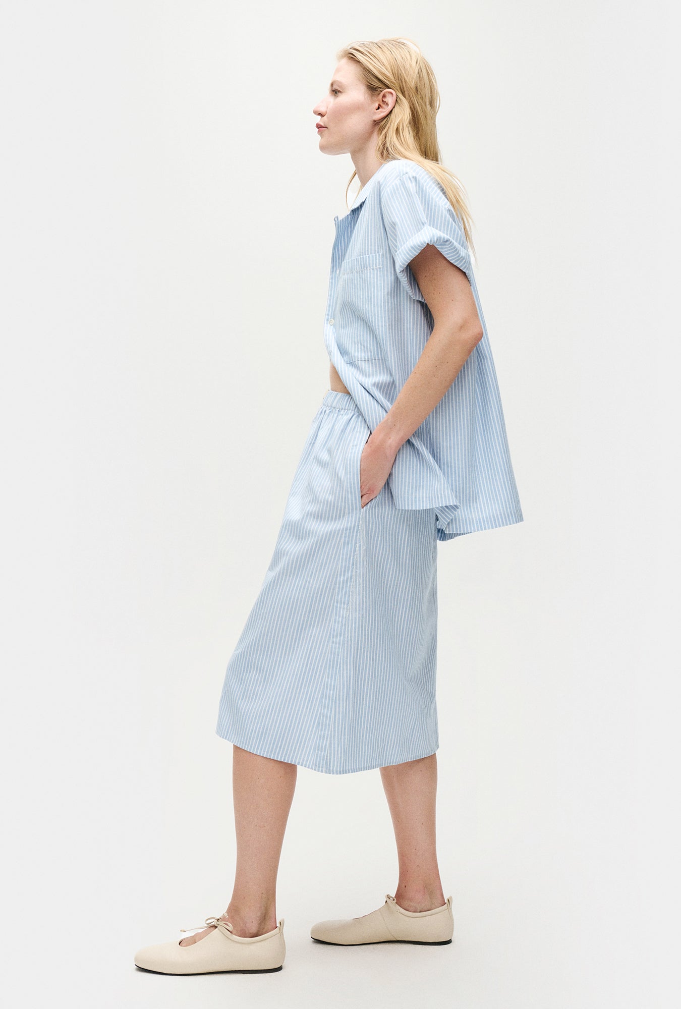 Cotton Midi Skirt Storm Stripe