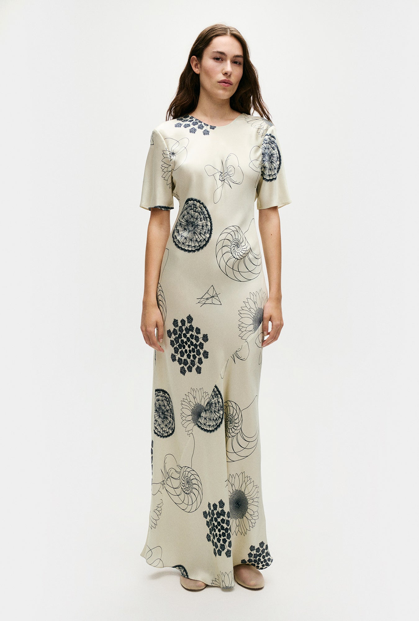 Short Sleeve Bias Dress Fibonacci Off-White