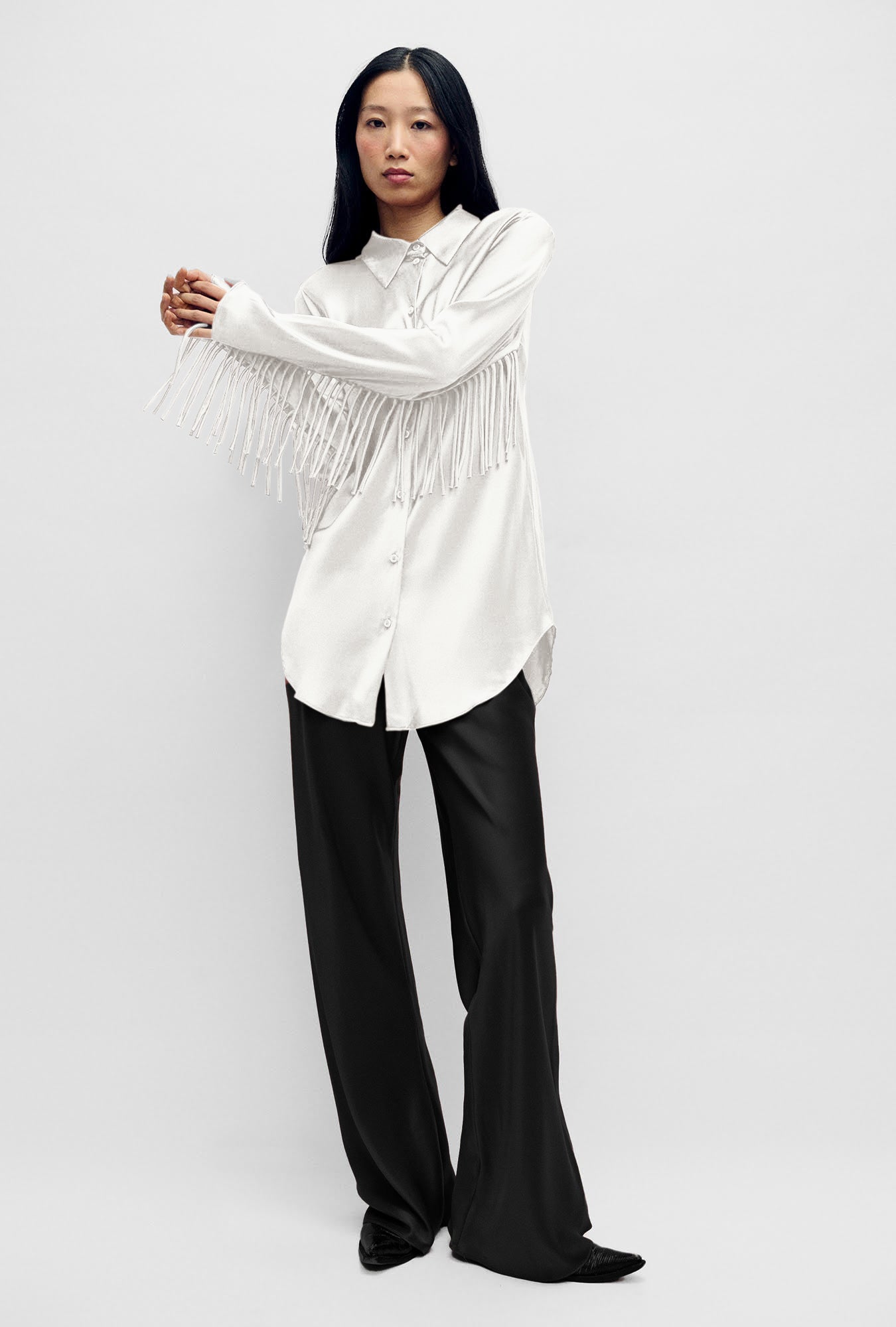 Fringe Bias Cut Shirt White