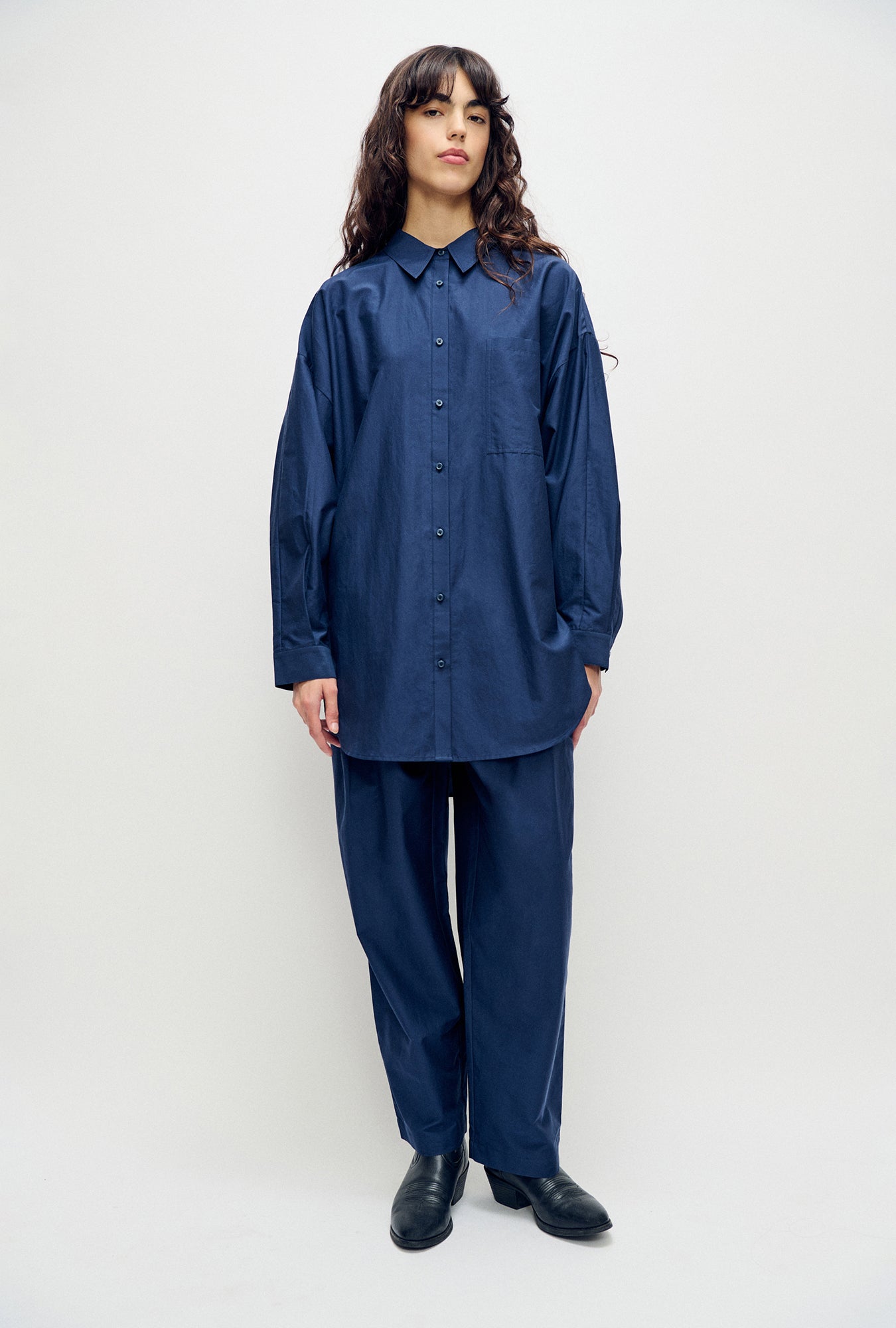 Cotton Silk Round Shirt Midnight