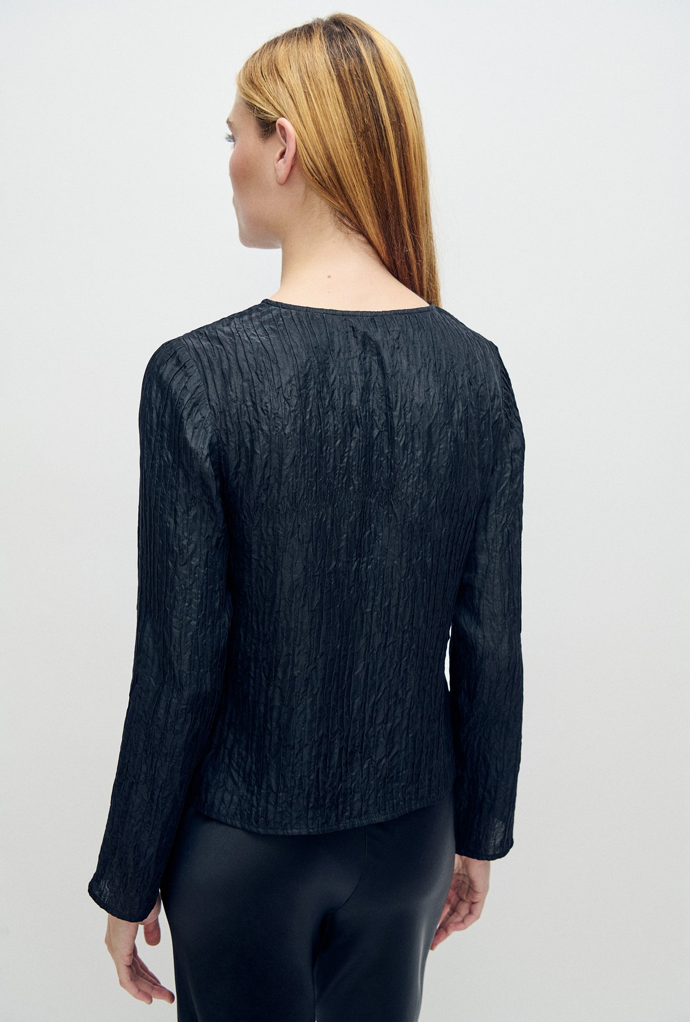 Crinkle Long Sleeve Top Black
